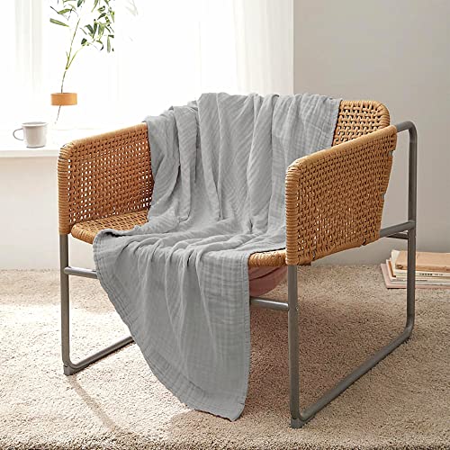 Kyrahome Muslin Throw Blanket 100% Organic Cotton Blanket For Couch, Adult, 4-Layer Pre-Washed Plant Dyed, Breathable Soft Cozy Warm Lightweight Throw Bedspresd, All Season (60"X80" Light Grey) #TOP9