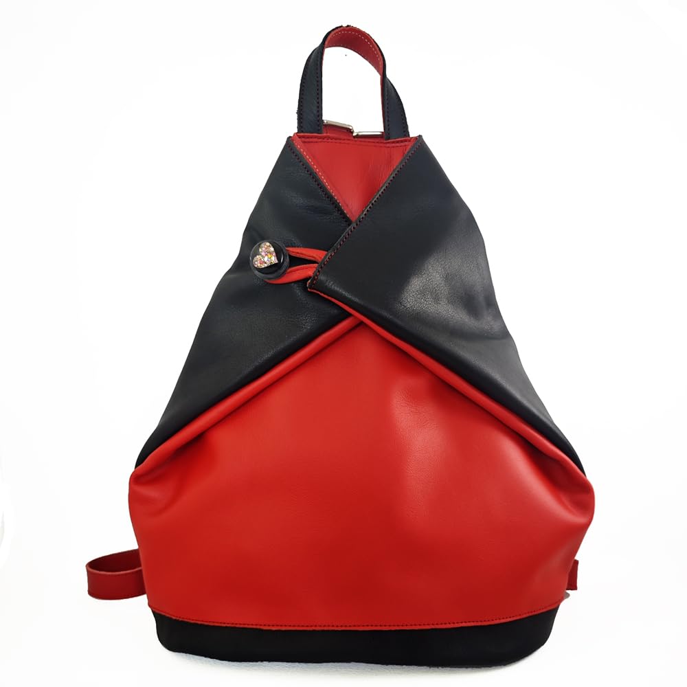 Mochila bolso antirrobo de piel Rojo/Negro, Mochila de piel auténtica en rojo y negro