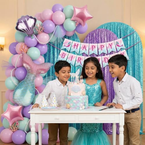Image of Party Propz Mermaid Theme Happy Birthday Decoration Kit - 38 Pcs, Mermaid Theme Balloons for Birthday, Bday Decoration Items with Foil Balloons, Birthday Decoration Kit for Girls (Cardstock)