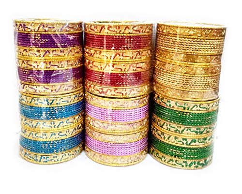 BN01 Yuktha Eternals Multi Colors Party Wear Set Bangles - Assorted 6 Colors x 24 Bangles (144 Bangles) - Size 2.6 inches