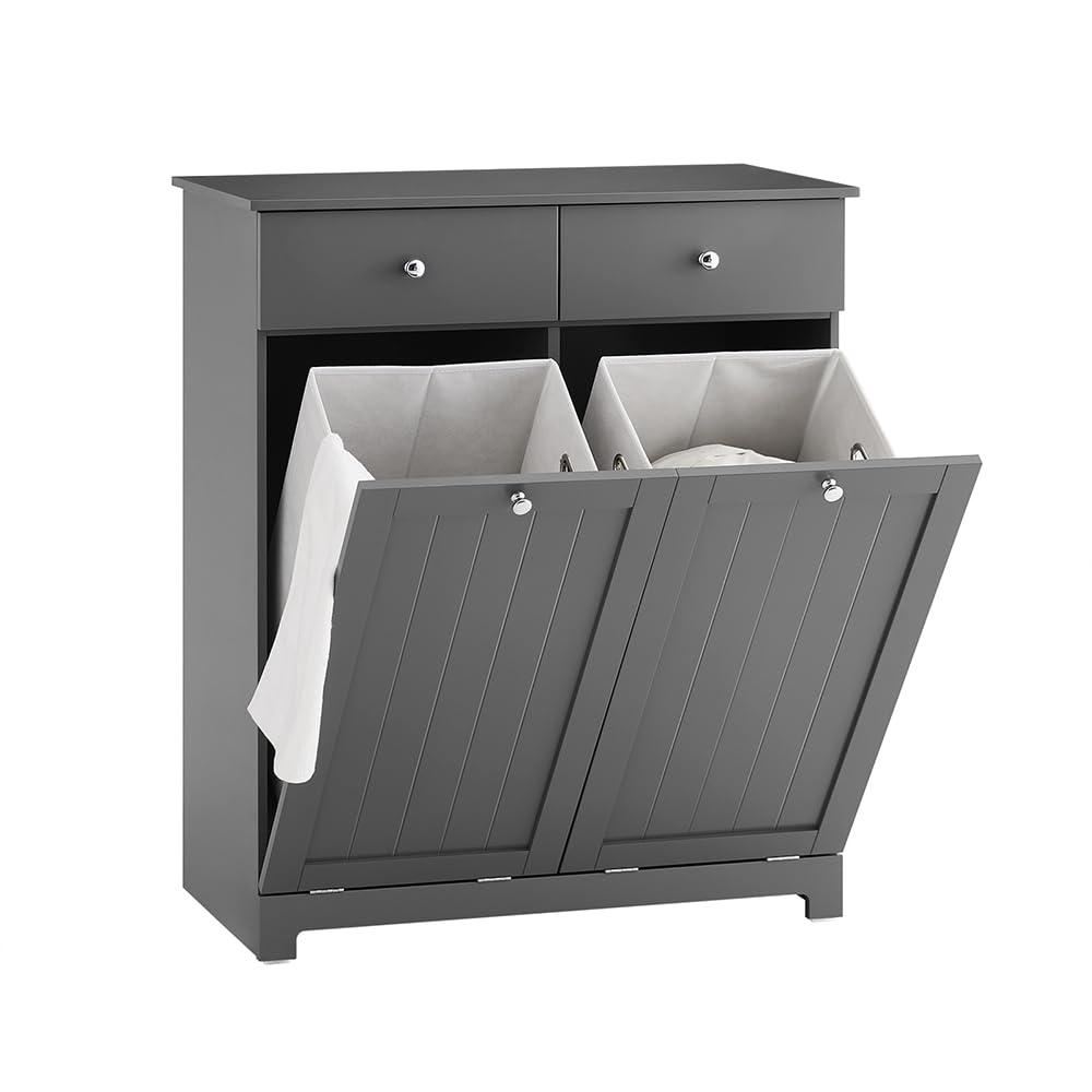 SoBuy Mobile Spazzatura Cucina con Pattumiera Integrata 78x38x90cm Cucina | Armadietto Raccolta Differenziata con 2 Cassetti E 2 Sacchi da 45L, Chiusura Silenziosa, Grigio, BZR33-II-DG