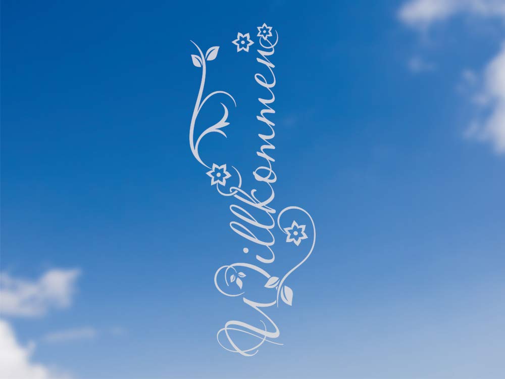 GRAZDesign Glastür Aufkleber Flur Eingang Willkommen Spruch, Fensteraufkleber Glas, Fenster Fenstertattoo - 151x57cm / Silbergrau