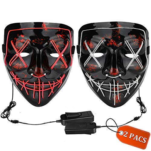 Halloween Mask LED Light up Mask (2 Pack) Scary mask for Festival Cosplay Halloween Costume Masquerade Parties,Carnival (Ice Blue+Pink)