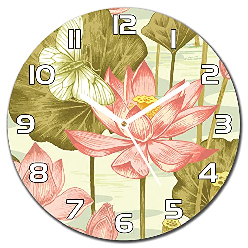 Horloge fleurs florales rétro vintage botanique en verre 30 cm