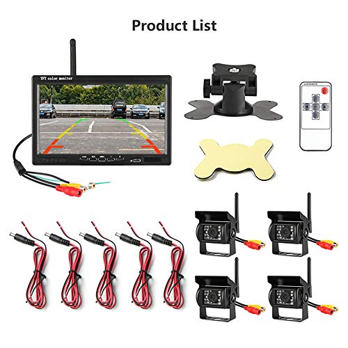 Image of EVERSECU 4pcs Wireless Vehicle Backup Cameras Plus 7 inch Monitor Parking Assistance System for RV /SUV /Van /Pickup /Truck /Trailer Rear /Side /Front View System Switchable
