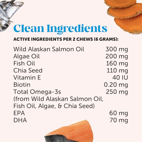 Image of Omega 3 for Dogs Skin and Coat Supplement - Salmon Oil Fish Oil Chews for Itchy Skin Relief, Dry Skin, Shedding Control & Shiny Coat - Dog Vitamins with Biotin & Vitamin E (Salmon, 90 Ct)