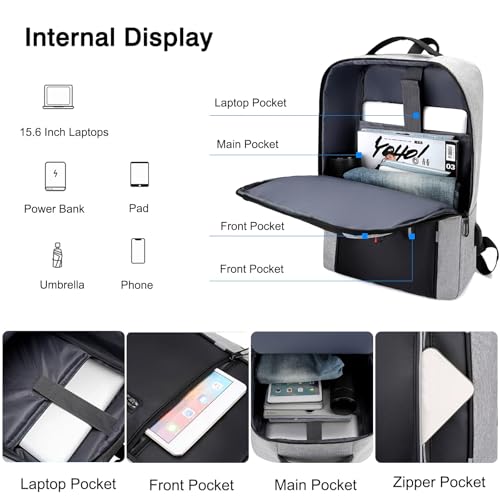 New Men Business Backpack Women Laptop Backpack Travel Airline Approved Carry On Bags for Airplanes Gym Bag with USB Daypacks College Travel Essentials Durable Polyester Black A4