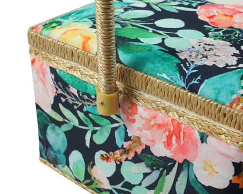 Sewing Box for Sewing Supplies, Sewing Basket with Kits, Sewing Organizer for Beginners, Adults, Girls, Green Flower, Medium - Thumbnail 6