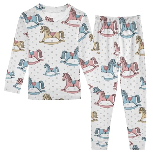 Pajama Sets Long Sleeve Colorful Rocking Horses on Dot Soft Comfy Sleepwear 2 Piece PJS 3-8T