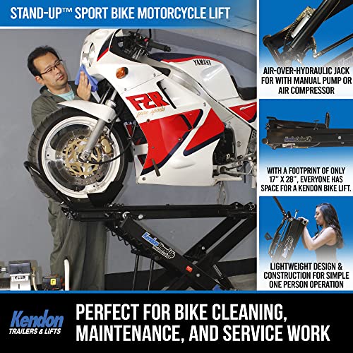 Kendon Motorcycle Lift Table With Fold Up Storage For Cleaning, Maintenance, Or Rebuilds, Heavy Duty Jack Stand In Dirt Bike, Cruiser, Touring, Or Sport Sizes (Sport Bike) #TOP3