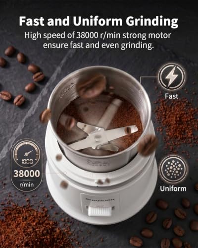 Image of SHARDOR Quiet Coffee Grinder Electric, 70g Removable Bowl Spice Grinder for Coffee Beans, Seeds and Grains, Super Silent Grinding Mill with 60dB Low Noise, 2.5oz Capacity, White