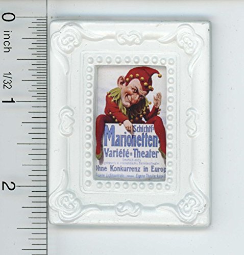 Dollhouse Miniature White Framed Print of a Vintage Marionette French Poster