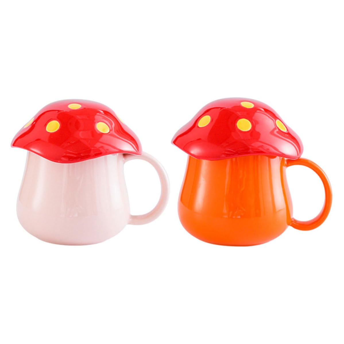 Generico 2pezzi Tazze Colazione in Ceramica Forma di Fungo Portamlatte e Contenitore Acqua per Ufficio e Casa Manico Antiscottatura Uso per Caffè Latte Bevande Calde e Fredde