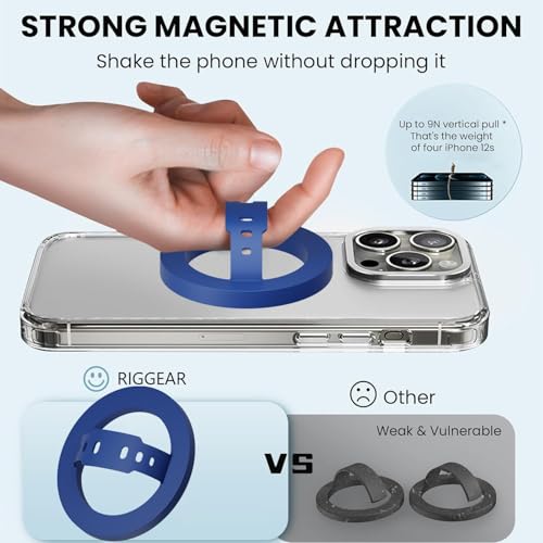 Image of RIGGEAR Soft Silicone Magnetic Phone Grip, Finger Loop Ring Holder Compatible with MagSafe iPhone Models and Magnetic Phone Cases (Blue)