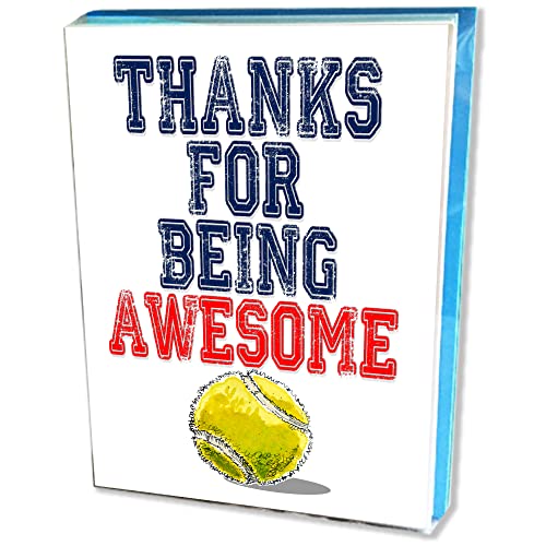 Image of Play Strong TENNIS Thanks for Being Awesome Note Cards 12-Pack (4.25 inchx5.5 inch) Illustrated Sports Powercards Perfect for Tennis Players, Coaches, Fans and Fanatics - They'll Love 'Em!