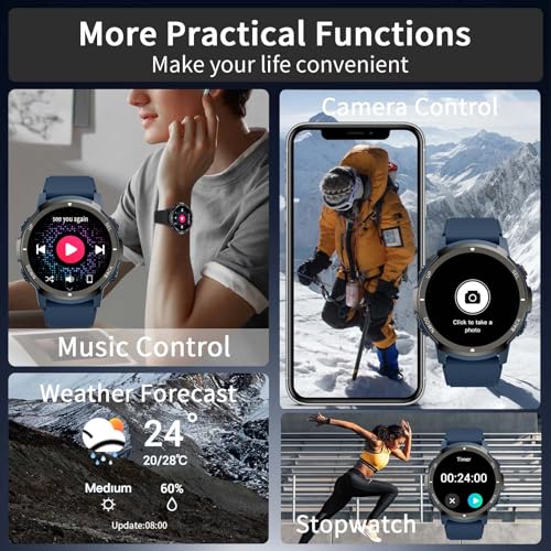 Smart Watches for Men with 4 Buttons, 1.43'' AMOLED Fitness Watch with Heart Rate/BP/Sleep Tracker, Pedometer, 110+ Sport Modes, Password, Waterproof Military Smart Watch for Android iOS - Image 6