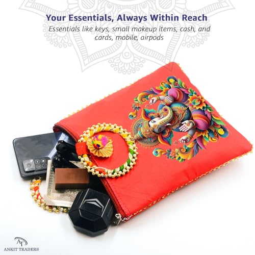 Image of Women Potli Bags Pack of 6| Gifting Potli with Zip & Bangle Handle | Traditional Shagun Return Gifts Potli for Mehandi, Haldi, Baby Shower, Wedding, Sangeet (Ganesha)
