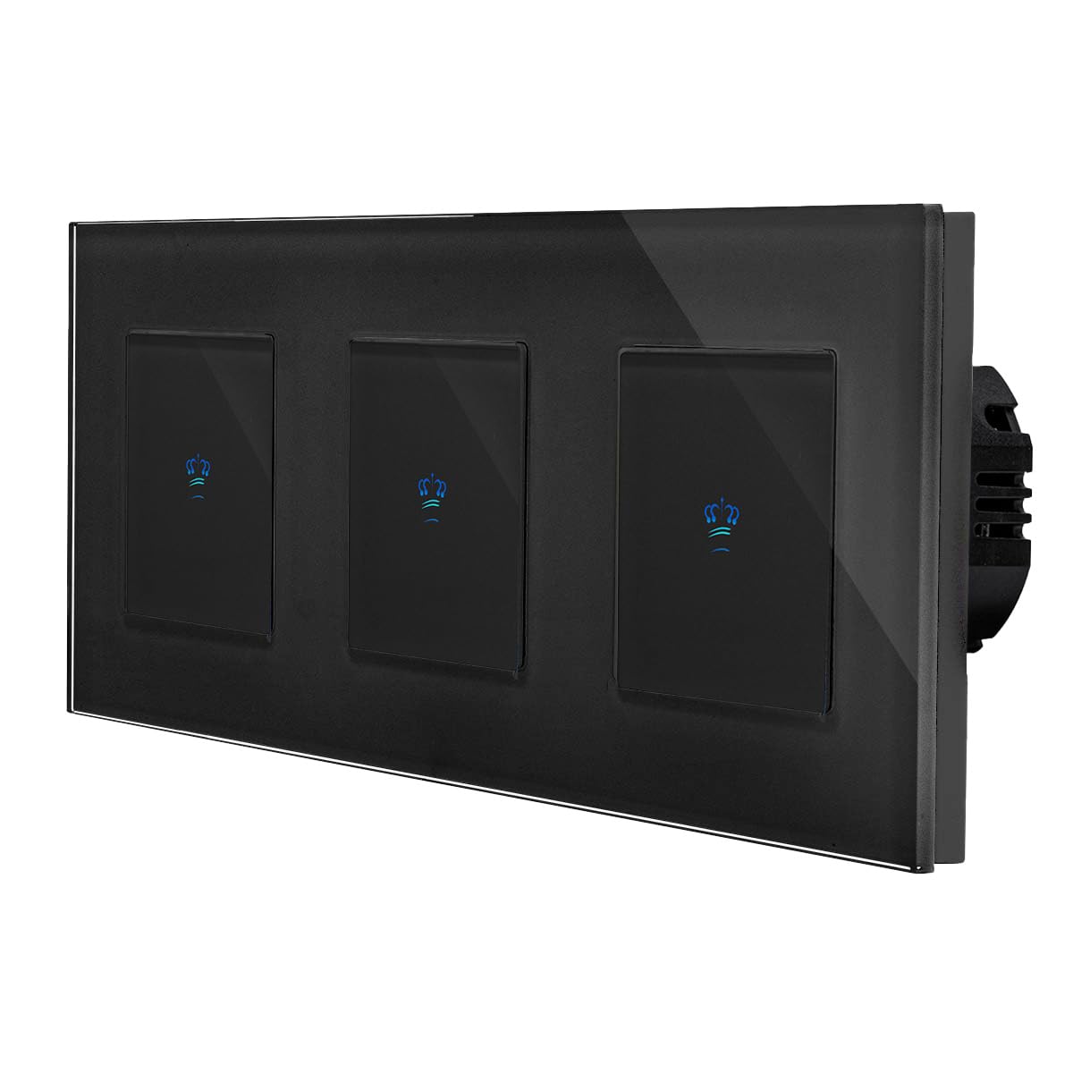 KRONE Touch 3x Lichtschalter inkl. 3-Fach Glasrahmen in schwarz Ein/Aus Touchschalter 1-Weg Wandschalter für Unterputz