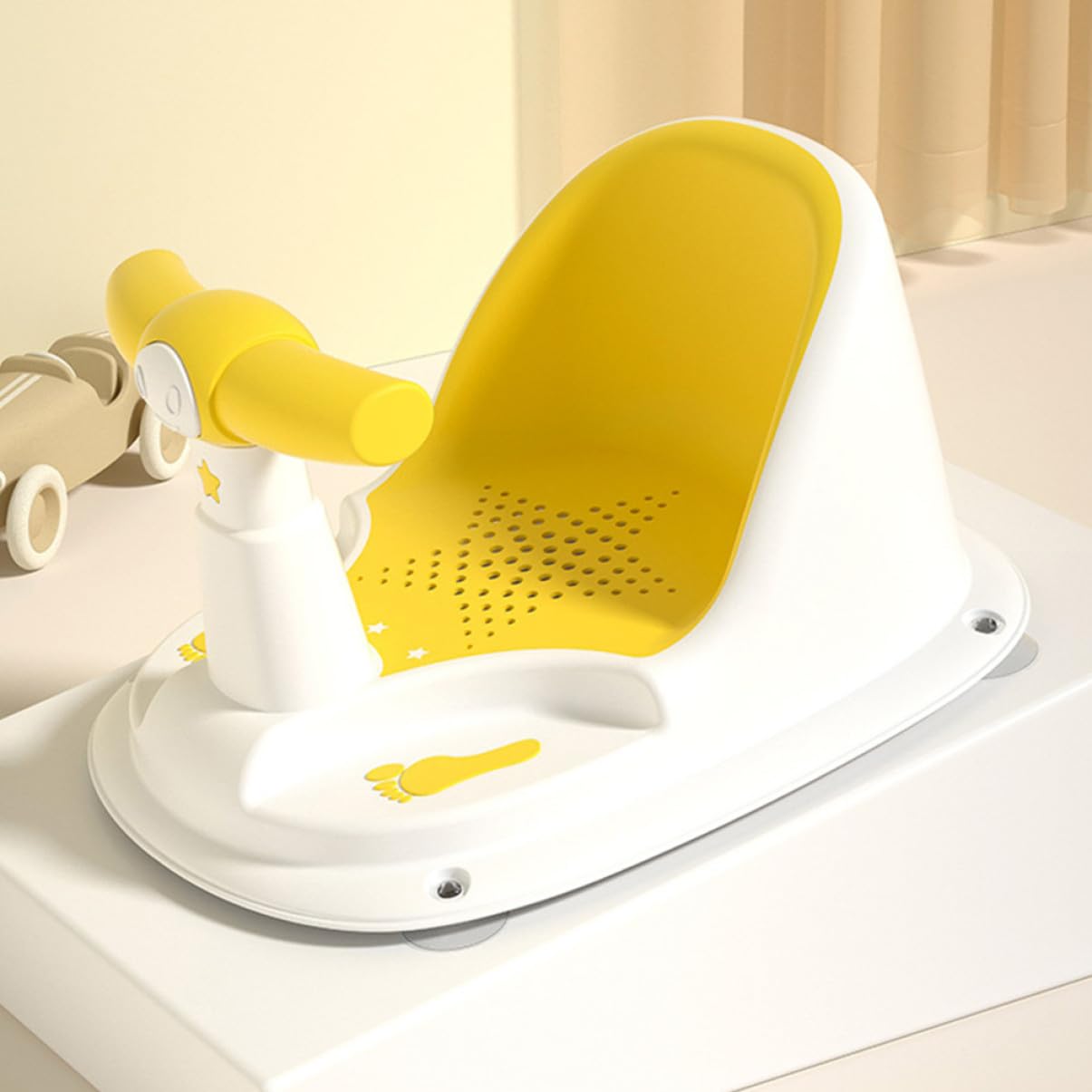 Beaupretty Asiento De Baño Antideslizante Para Ñiño De 6-12 Meses Silla De Baño Segura De Plástico Duradero Soporte Estable Para Bañera Adecuado Para Recién Nacidos Color Amarillo