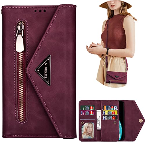 CCSamll Wallet Case for Samsung Galaxy A13 5G (Not 4G), Galaxy A04s Case, Crossbody Neck Strap Lanyard Purse Handbag Shoulder Strap Cover Phone Case for Samsung Galaxy A04s/A13 5G XK Wine