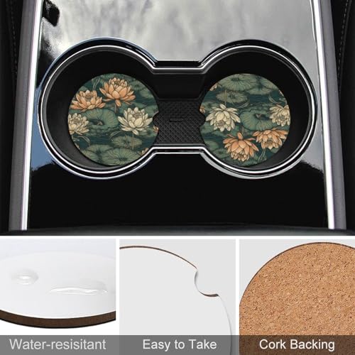 Portavasos para auto de madera estampado Water Lily Lines 2.6" 2 pzas miniatura 5