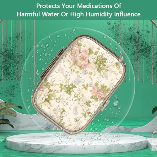 Image of Pill Organizer Pill Box with Mirror Retro Small Pill Case for Purse or Pocket Bronze Pill Box or Vitamins, Fish Oil, Supplements, Pill Containe Travel Gifts(2PCS-Vintage Floral)
