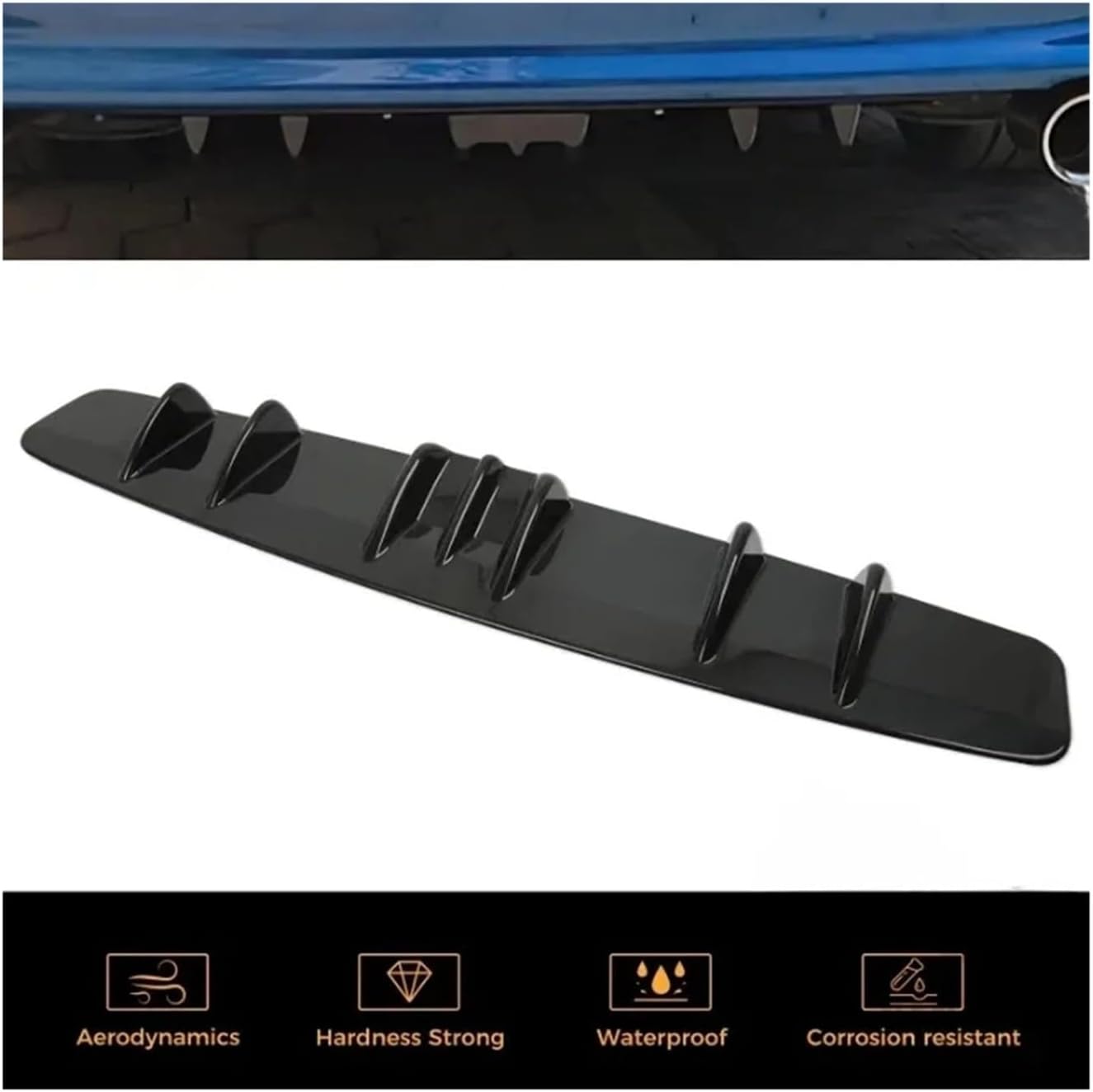 ユニバーサルスポイラー ジェネラルシャークフィン 3セクションカーリアバンパーリップ 7フィンディフューザー カーボンブラック(Bl