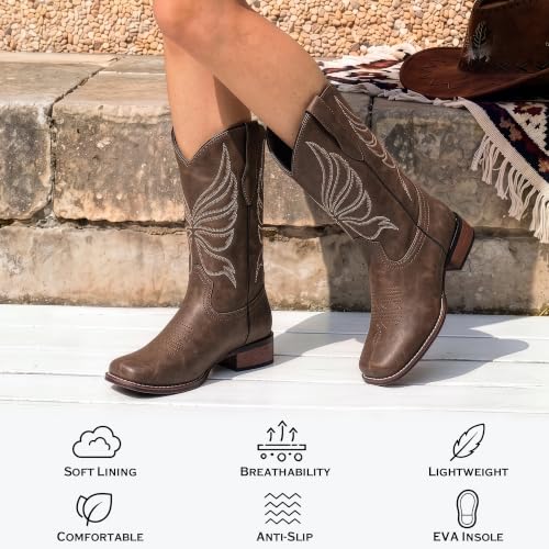 Image of J's.o.l.e Cowboy Boots for Women Square Toe Cowgirl Boots Ladies Fashion Western Boots