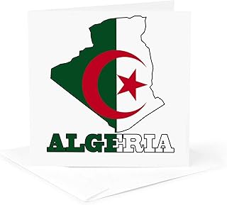 Greeting Card - The flag of Algeria in the outline map of the country and name, Algeria - Flags and Maps - Africa