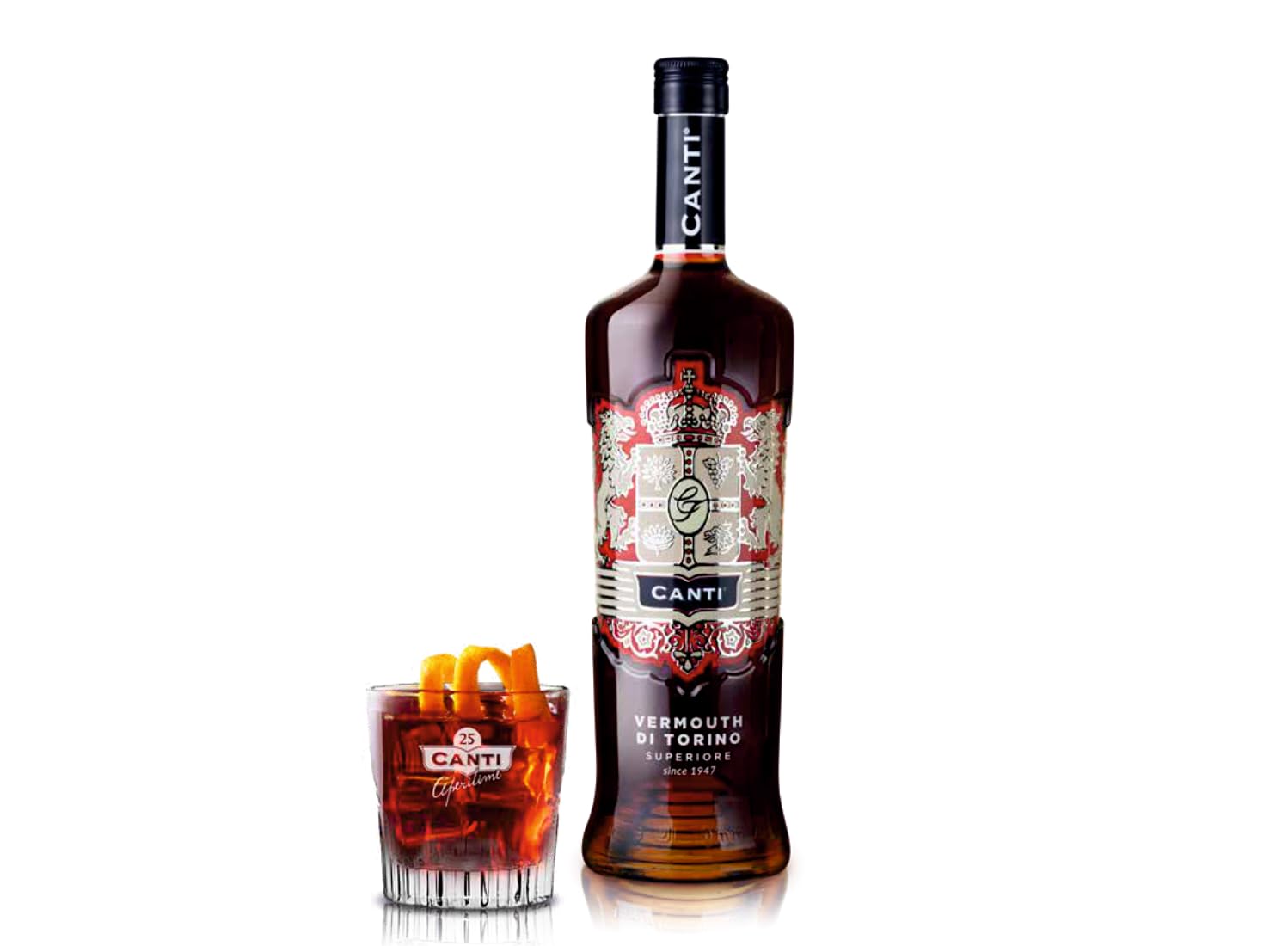 Canti - Vermouth Rouge Supérieur de Turin, Aperitif aux Notes Agrumées, Notes d'Épices, de Quinquina et d'Absinthe Romaine, 1x1L