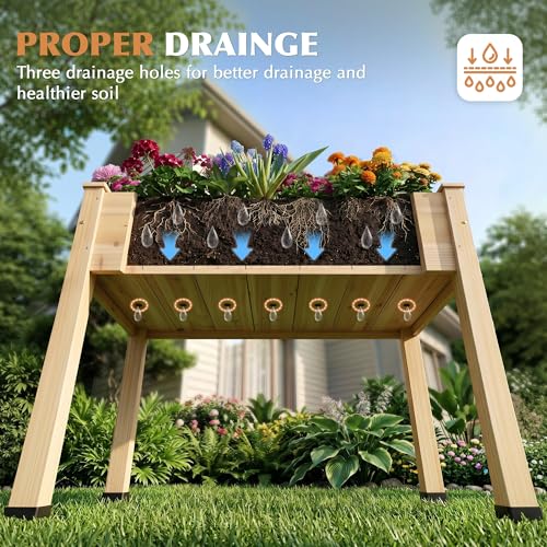 Image of Wood Raised Garden Bed, 48x24x30in Elevated Wooden Planter Box with Legs Standing Growing Bed for Backyard, Patio, Balcony with Bed Liner, 200 Pound Capacity 2PCS