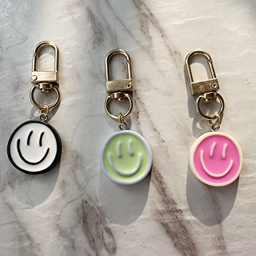 Swjewel Cute Keychain For Women 3Pcs Set Small White Pink Black Green Happy Smile Expression Car Keys Ring Accessories Clip Girl Handbag Purse Backpack Pendant Charms-Bwgf #TOP4