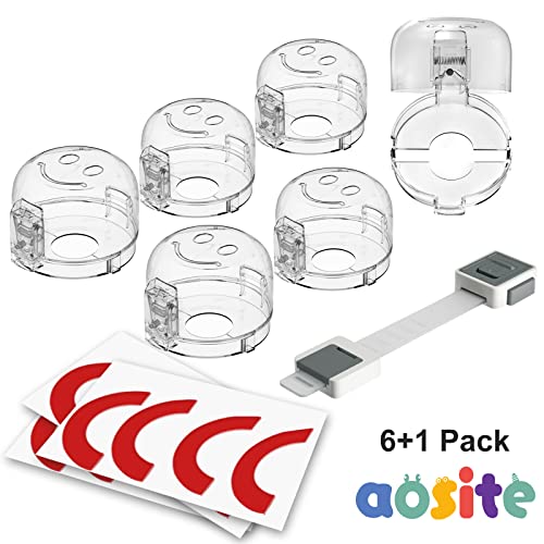 Gas Stove Knob Covers for Child Safety AOSITE 6+1 Pack Stove Protector for Kids Stove Guard with Strong Adhesive, Clear View Childproof Oven Knob Locks for Babies, Oven Lock Child Safety