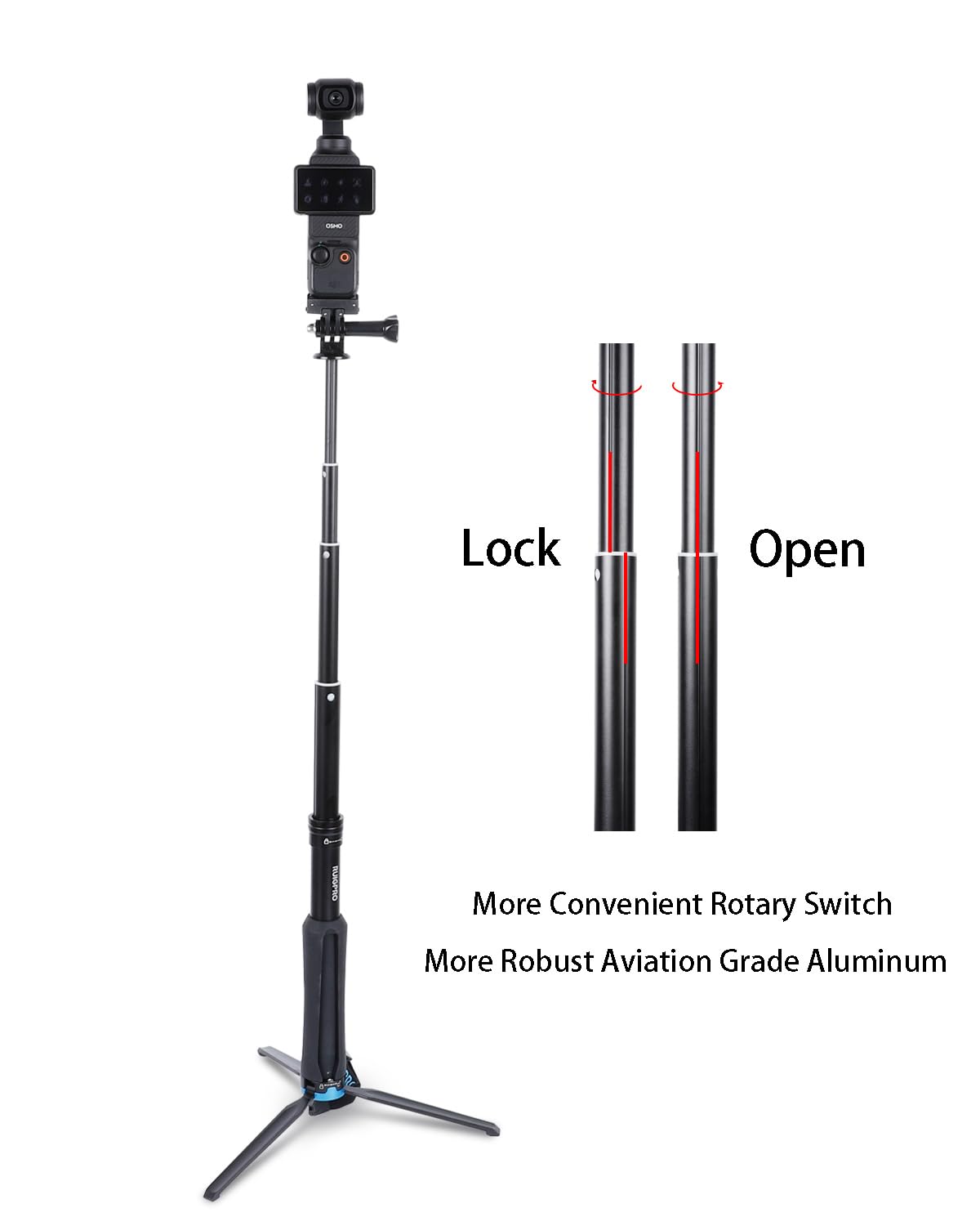 Asta Telescopica/ Treppiede Per DJI Osmo Pocket 3 – Selfie Stick Estensibile (Nero)
