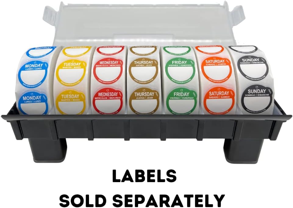 QSRProducts 7-Slot Day of The Week Covered Label Dispenser (for 3/4" & 1" Labels) - Food Sticker Holder for Inventory Management and Meal Prep, Protects Labels Inside