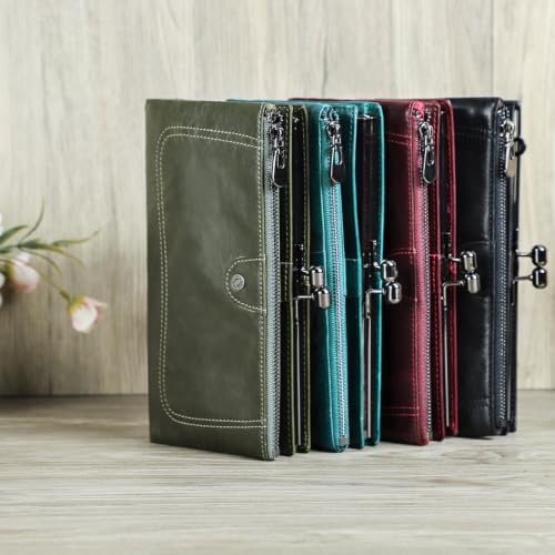 Image of CONTACTS Kiss Lock Wallet Leather Kiss Clasp Purse Bifold Rfid Wallets Card Phone Holder Clutch (Customized)