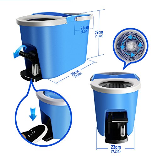 Masthome Mop and Bucket Set with Foot Pedal Microfiber Spin Mop for Floor Cleaning,3 Microfiber Mop Refills & 1 Floor Brush Head. - Thumbnail 7