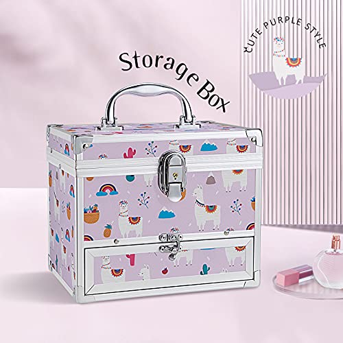 Hododou Jewelry Box For Girls Kids Organizer With Drawer & Tray Portable Travel Lockable With Mirror Handle Hair Accessories Storage Box - Rainbow Alpaca #TOP5