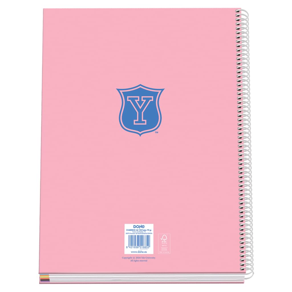 DOHE, A4 Squared Notebook, Spiral Binding, 100 Sheets of 90 g/m², 5 mm Square, Hardcover, Yale University Pink Lady - Image 3