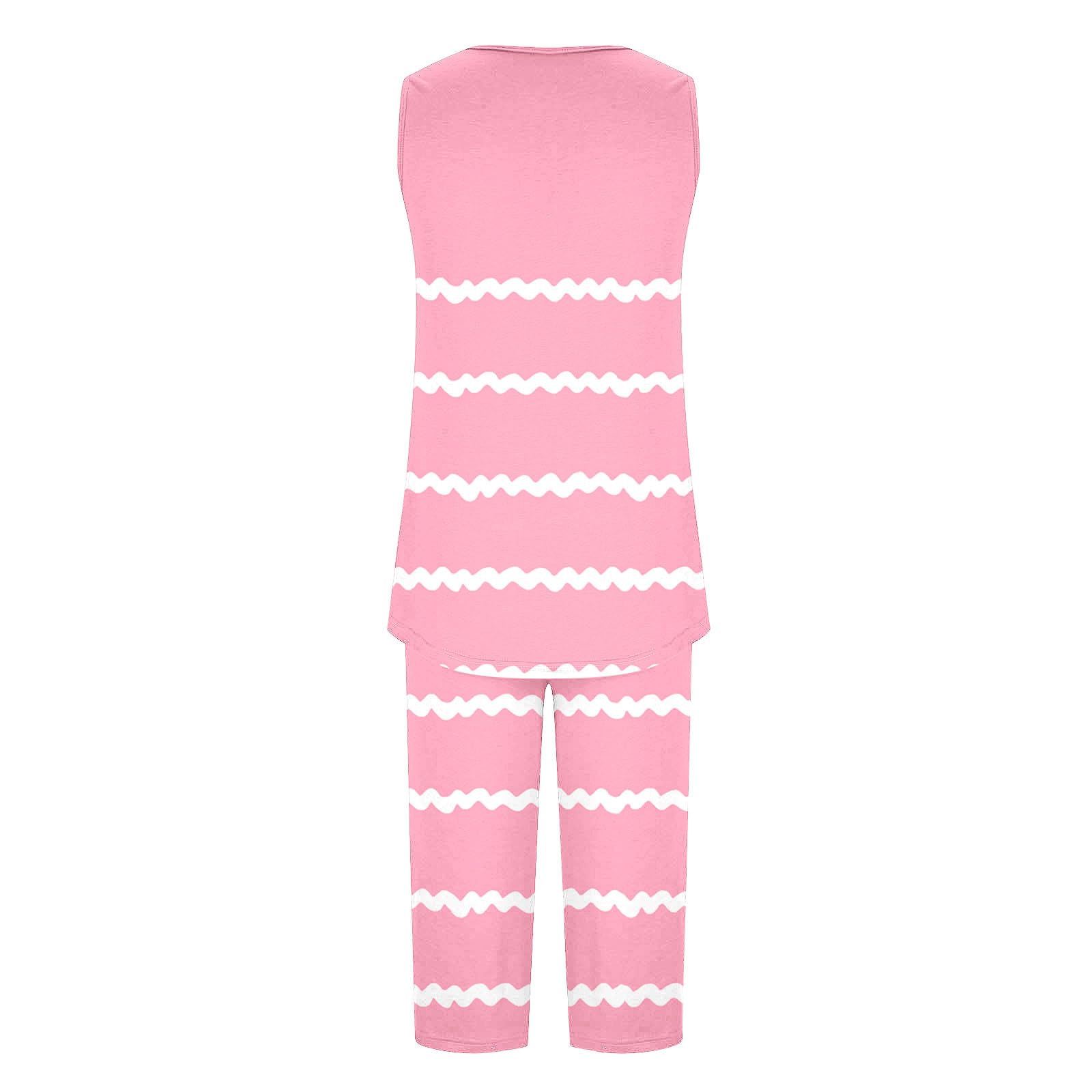 Pajama Sets for Women Summer Plus Size Lounge Sleepwear Loose Sleeveless Tops Printed Bermuda Shorts with Pockets — view 5