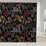 Mushroom Shower Curtain 78 inch Long, Rustic Snail Jungle Leaves Wild Species Organic Natural Food Waterproof Bathroom Curtain Teenager Adults Home Decor,Hook Inclued