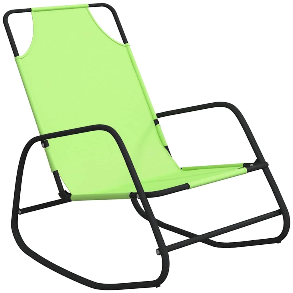 Leżaki bujane 2 szt., zielone ze stali malowanej proszkowo i oddychającego materiału tekstylnego, 89 x 58 x 93,5 cm, składane i regulowane, do ogrodu, na taras, balkon, relaks