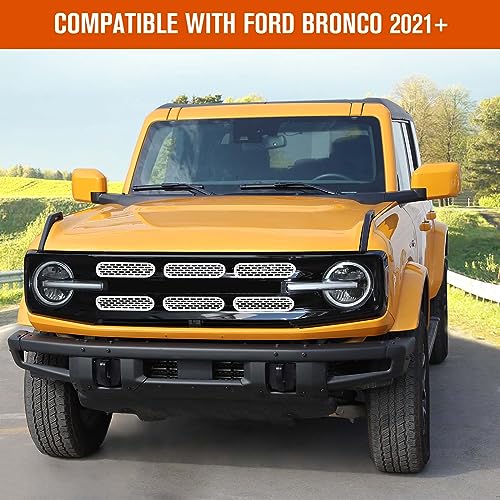 Image of Jimen Compatible with Ford Bronco 2021-2023, 6PCS Front Grille Inserts Mesh Grill Cover Exterior Trim Accessories (White)