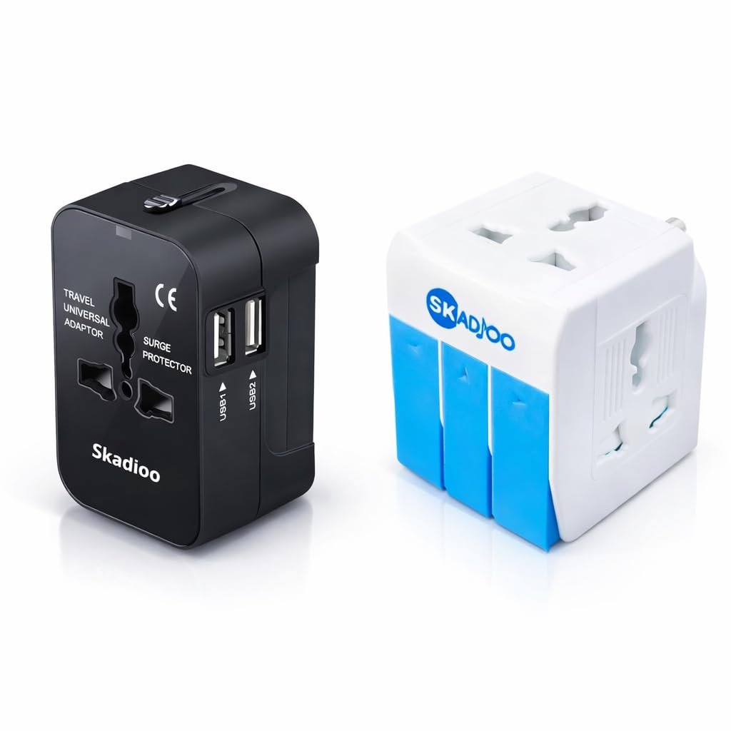 SKADIOO Universal Charger Adapter 240V | 2 Years Warranty, 3-in-1 | Universal Travel Adapter All in One, Multi Plug Adapter (2 USB Port - Black, White & Blue)-image-35