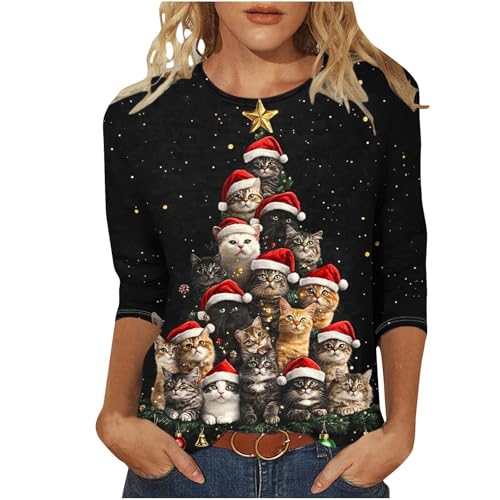 Hässlich Weihnachtstshirt Damen Katzen und Hunde Weihnachtsmotiv...