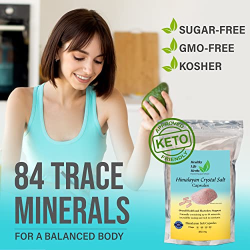 Healthy Life Herbs Pink Himalayan Salt Capsules 540 Caps (850 Milligram) Blood / Heart Support Energy - Extra Pure - 84 Minerals #TOP1