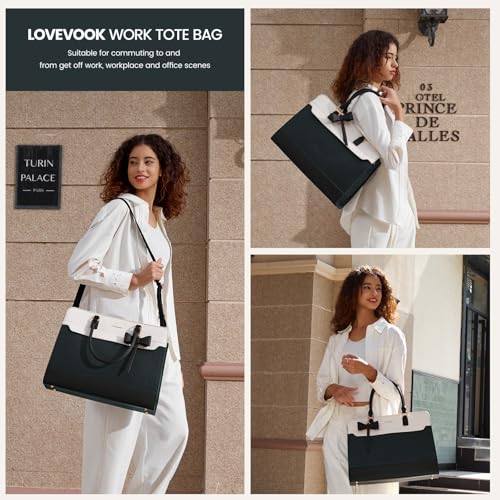 Image of LOVEVOOK Laptop Tote Bag for Women,Leather Work Bag, Waterproof Business Teacher Bag,Large Computer Handbag Purse Briefcase,Office Gifts for Women