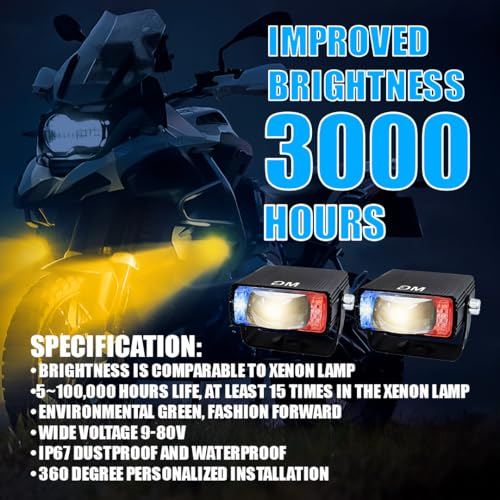 Image of Universal 40W LED Fog Lamp with Switch for Cars and Bikes | Multi-Color Auxiliary Light with White, Yellow, Red Blue and Dual Combo Beams | Waterproof Off-Road Projector Lens Headlight