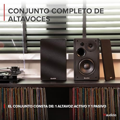 Audizio KS01– Altavoces de estantería HiFi con Amplificador Incorporado, Bluetooth 5.0, entradas RCA, 80W Potencia, compatibles con Tocadiscos Vinilo, televisores y Equipo de música, Color Negro - imagen 2
