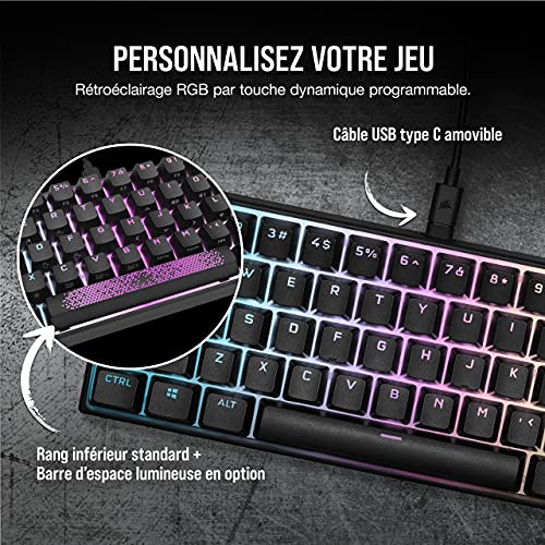 Corsair K65 RGB MINI 60 pour cent Clavier Gaming (Rétroéclairage RGB Par Touche Personnalisable, Switchs Mécaniques CHERRY MX Red, Touches À Double Injection PBT, Technologie AXON) AZERTY, Noir